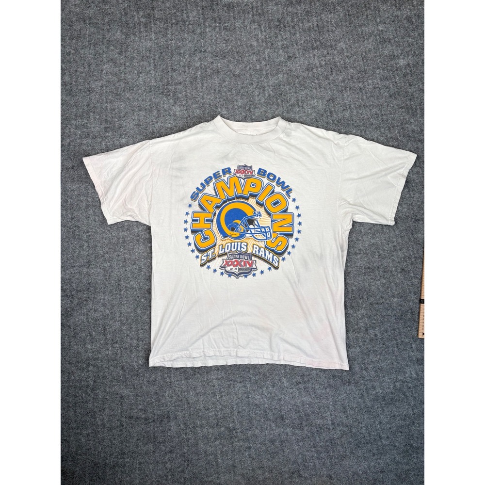 Vintage St Louis Rams Super Bowl XXXIV Champions T-Shirt Tultex XL 2000 White